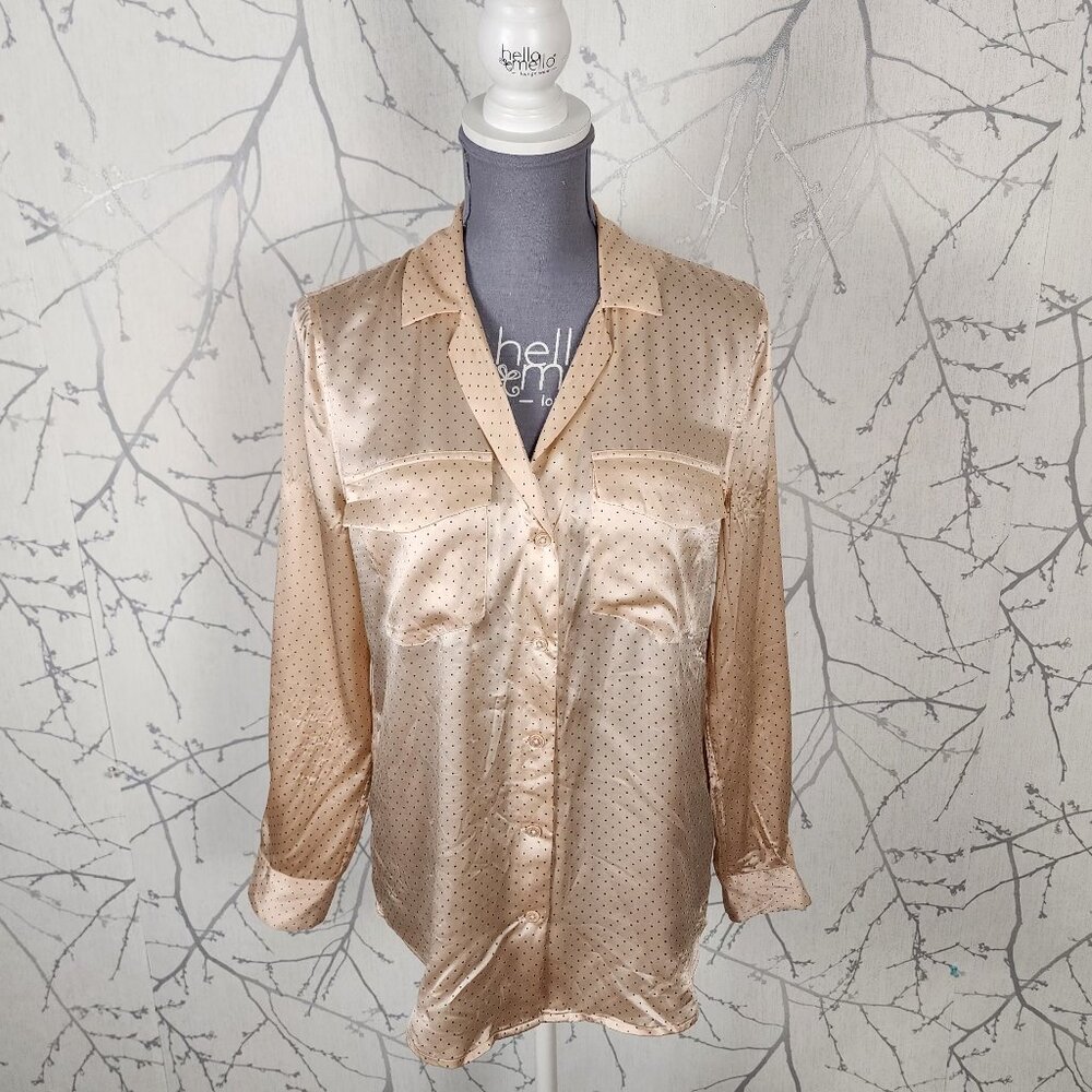 Equipment Femme Cream Beige Dot Print 100% Silk Blouse